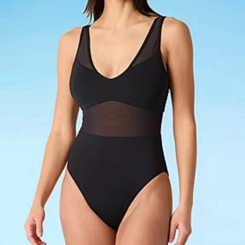 Mynah Women's Size XS Bathing Suit Swimwear Black Mesh Midriff